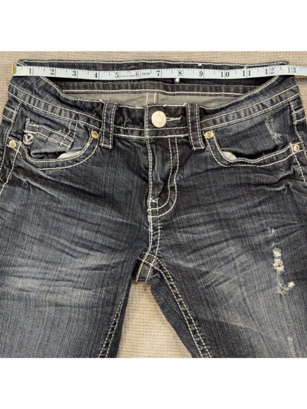Vigoss Capri Jeans Womens Size 0 Rolled Cuff Distressed Stretch Blue Denim - Picture 10 of 16